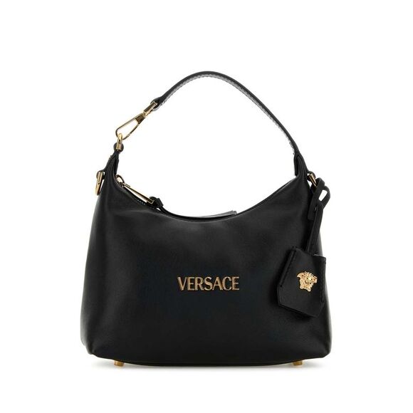 VERSACE Handbags - Versace Women Black Leather Hobo Versace Tag Handbag